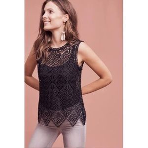Anthropologie Lacework Black Scallop Hem Shell
